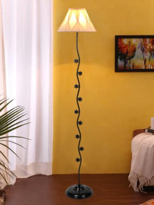 Ambika Home Opulent Haven off-white Shade Premium Iron Floor Lamp with Iron Base & Powder Coated Finish | E27 Holder Included Bulb